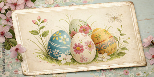 Vintage Easter Postcard with Floral Borders