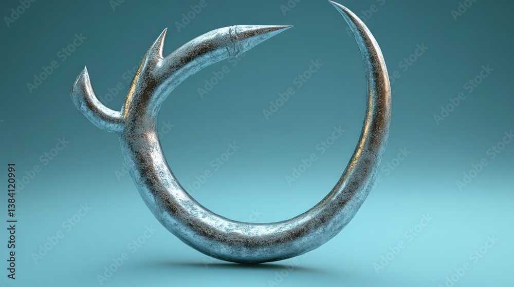 Intricate Metal Hook with Sharp Prongs Against a Gradient Background Ideal for Industrial or F Intricate Metal Hook with Sharp Prongs Against a Gradient Background Ideal for Industrial or F