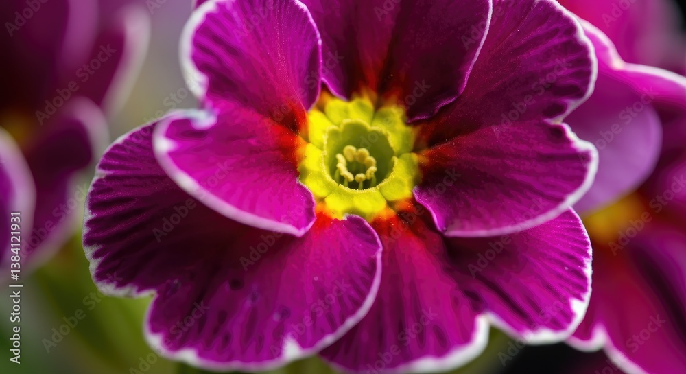 Fototapeta premium Close-up of vibrant purple and yellow flower with white edges