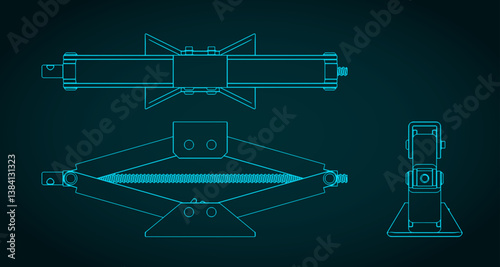 Car scissor jack lift blueprints illustration