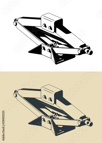 Car scissor jack lift illustrations
