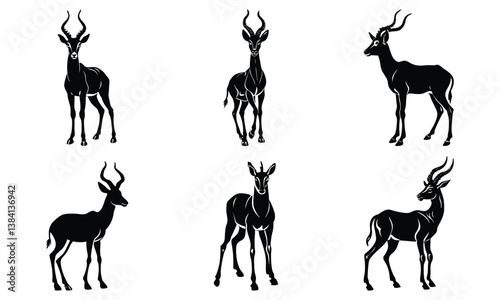 Impala Silhouettes Collection: Black Vector Illustrations of African Antelopes