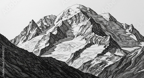 Mont Blanc Peak Sketch in the Alps