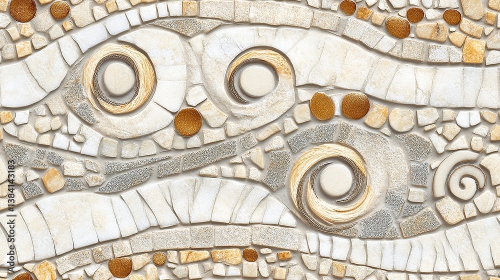Fototapeta premium Abstract stone mosaic tile design, wavy pattern, beige and brown tones, textured surface tile pattern
