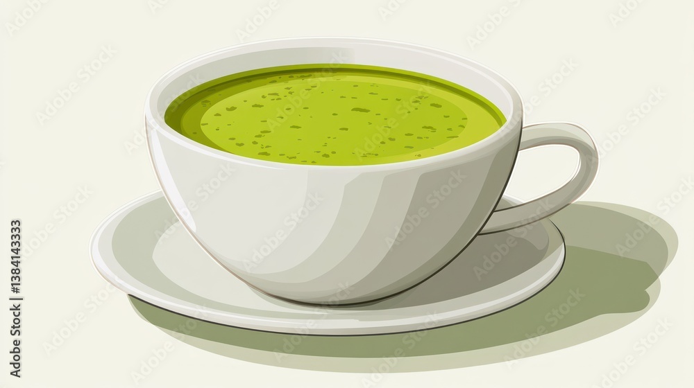 A steaming cup of green tea on a saucer perfect for relaxation and wellness