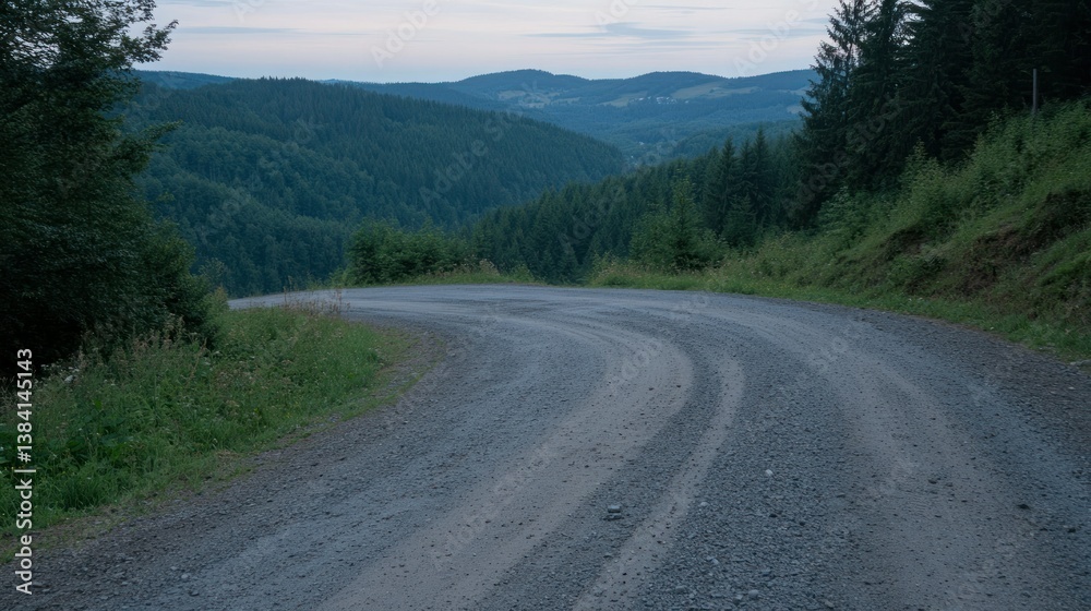 Fototapeta premium Winding mountain road through lush forest