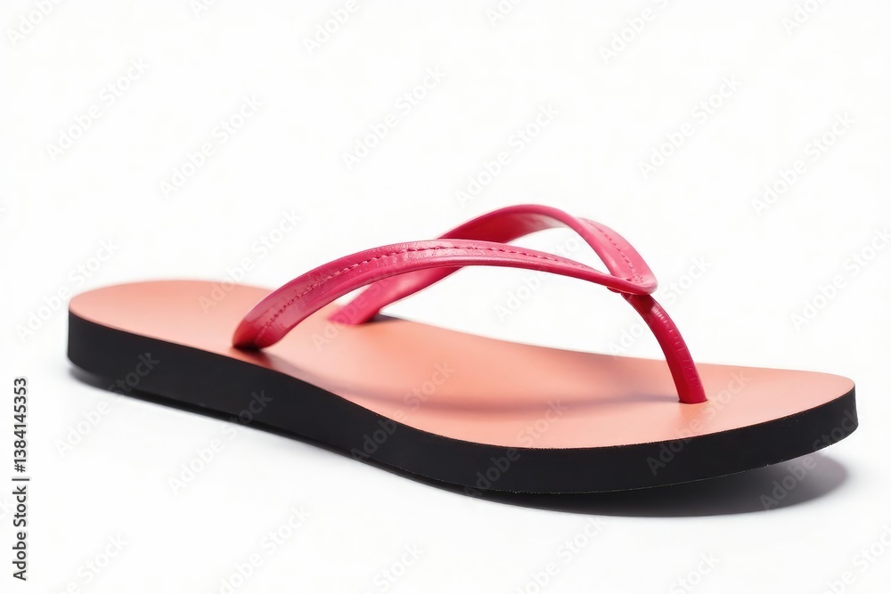 Close-up of a single flip-flop isolated on white background , product photography, plastic Close-up of a single flip-flop isolated on white background , product photography, plastic