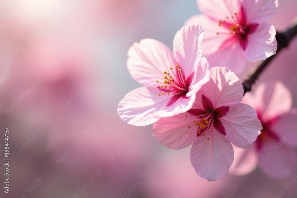 Obraz premium Delicate pink sakura blossoms, full bloom, soft petals , japanese, branch