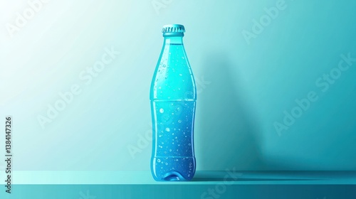 Refreshing Beverage in a Transparent Bottle with Bubbles Against a Gradient Background