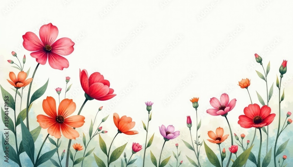 Fototapeta premium Delicate watercolor wildflowers, pastel palette, seamless, wildflowers, airy