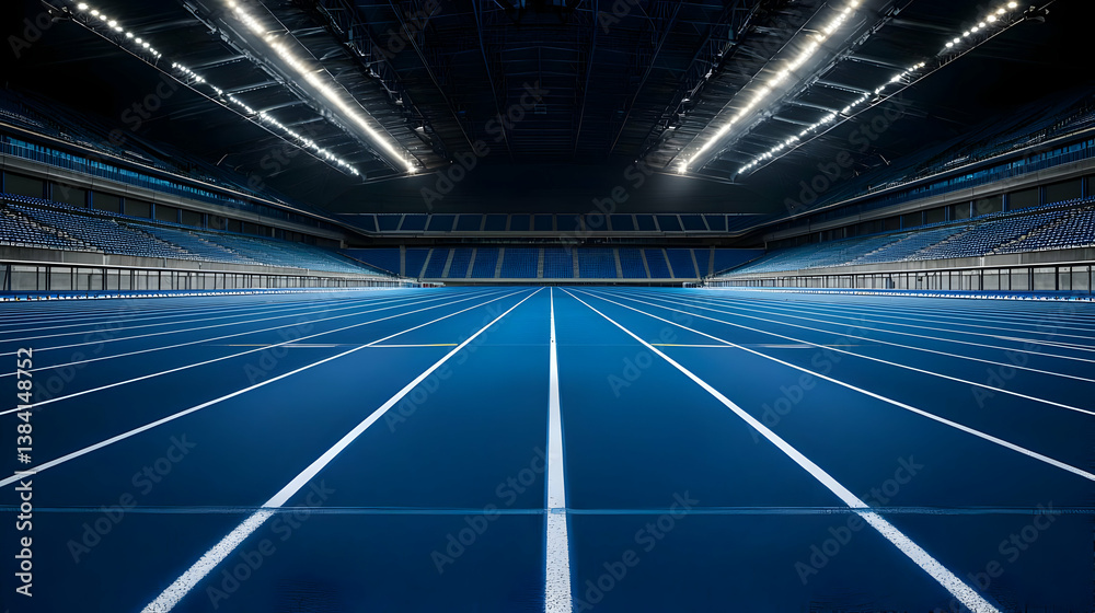 Empty Modern Swimming Pool Arena With Blue Lighting Empty Modern Swimming Pool Arena With Blue Lighting