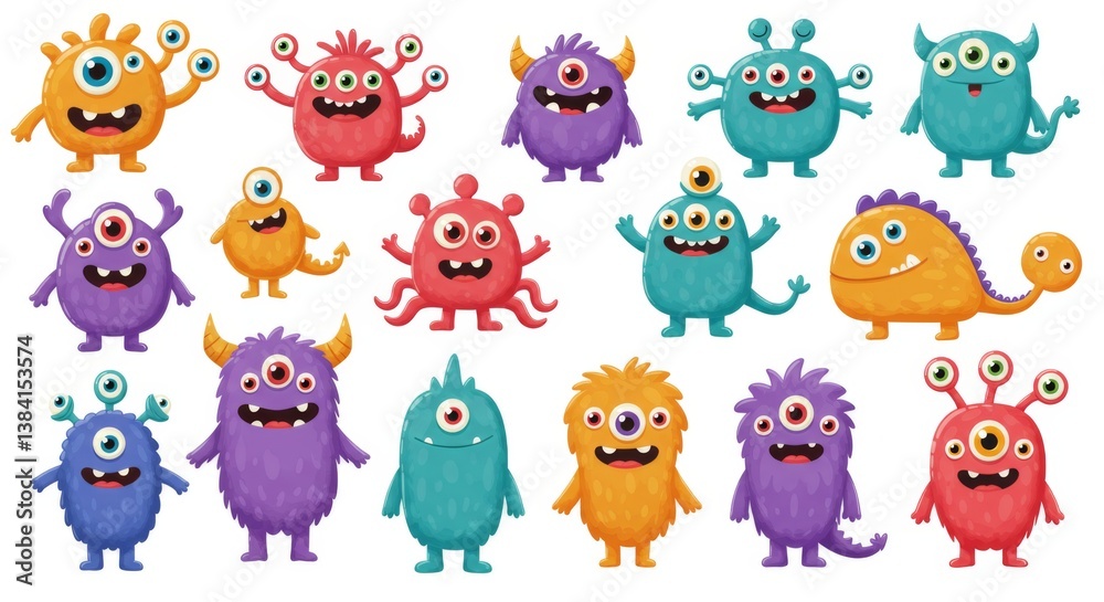 Fototapeta premium Collection of Funny Cartoon Monsters with Expressions 
