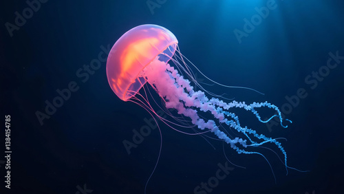 Neon Jellyfish in Dark Ocean