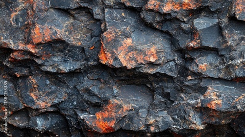 Rocky outcropping shows textured gray stone with orange veins. Natural backdrop in outdoor setting