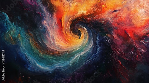 Abstract swirling colors create a dynamic and vibrant vortex or nebula effect.