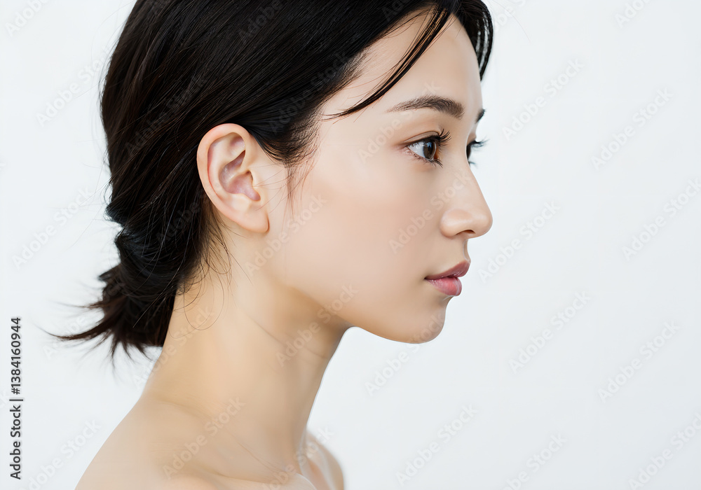 Fototapeta premium Close-up of Japanese woman profile, AI generated