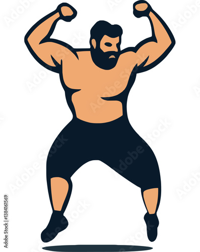 Dynamic Muscular Man Jumping for Fitness Strength