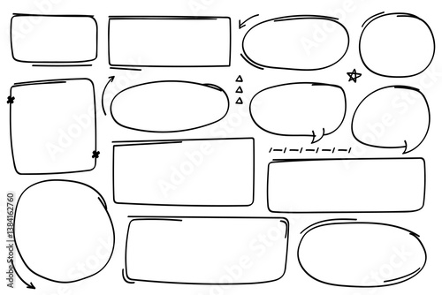 Hand drawn doodle style collection of bubble chat,arrows, circles and shape collection.