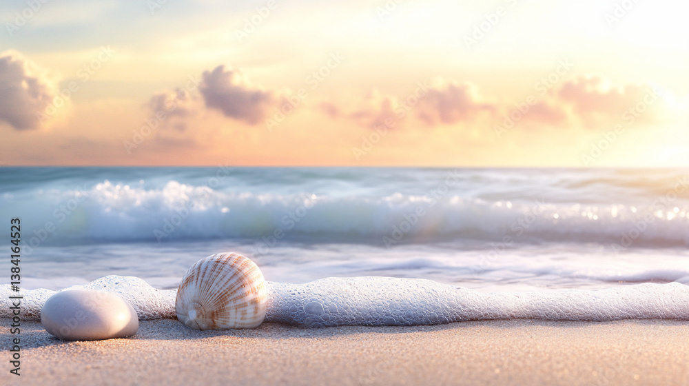 Obraz premium Seashells on golden beach
