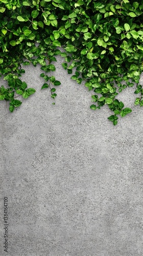 Greenery cascading down a textured concrete wall