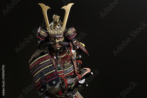 Traditional Samurai Warrior Attempting to Draw the Katana, 3D illustration.