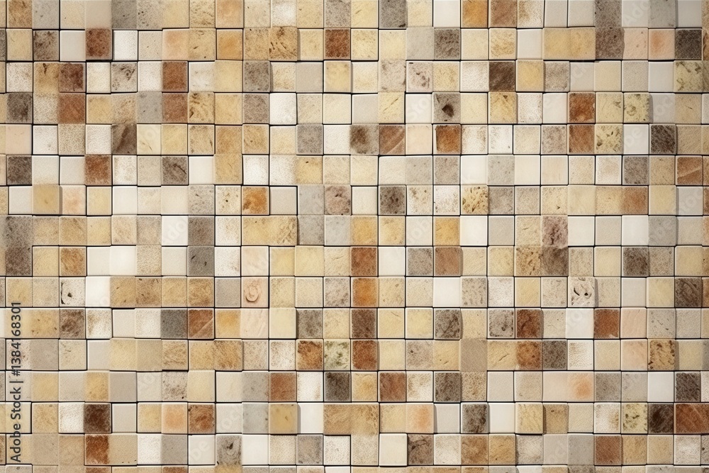 Fototapeta premium Mosaic Pattern Cubes texture design in cream, brown, tan colors background tile pattern
