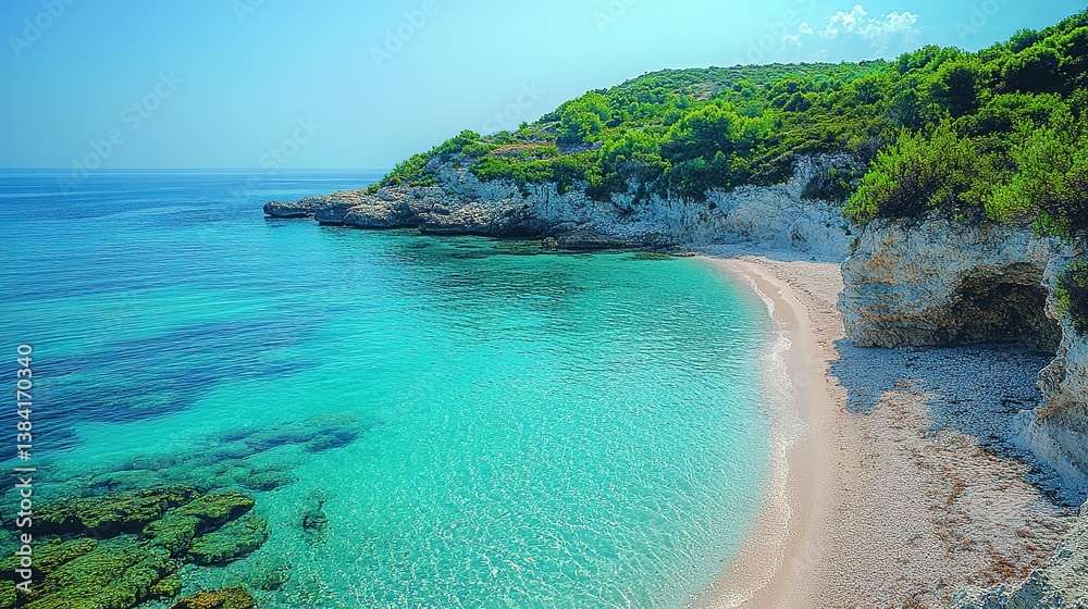 Fototapeta premium Breathtaking turquoise seascape and pristine beach paradise in Zakynthos