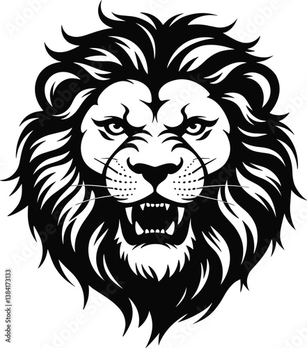 Roaring lion face vector illustration isolated on white background, lion head vector.