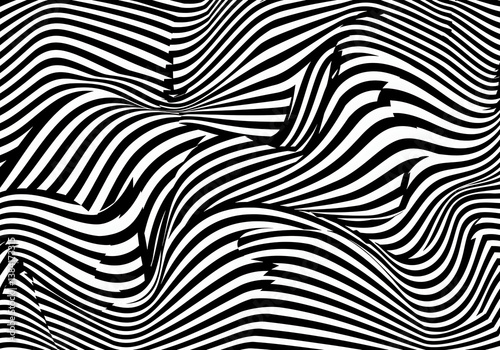 Abstract Black and White Wavy Lines Optical Illusion Background