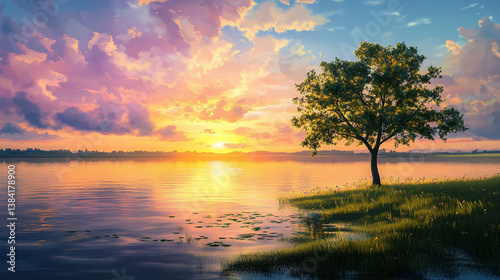 Serene sunset over tranquil lake (7)