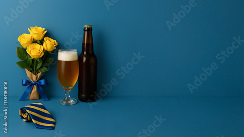 父の日ギフトセット（ビールと黄色いバラ） / Father’s Day Gift Set with Beer and Yellow Roses Generative AI