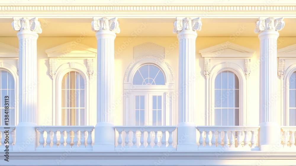 Obraz premium Classic Facade with Columns and Balconies at Sunrise