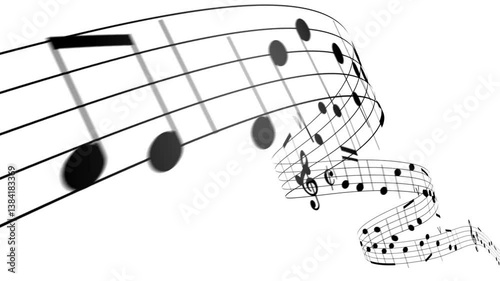 Animated musical notes on white background.