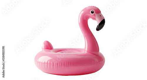 Pink pool inflatable flamingo for summer beach isolated on white background