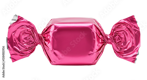 candy wrapped in pink foil isolated on white background 
