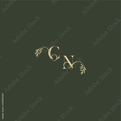 logo design concept luxury wedding monogram CN organic leaf initial letter