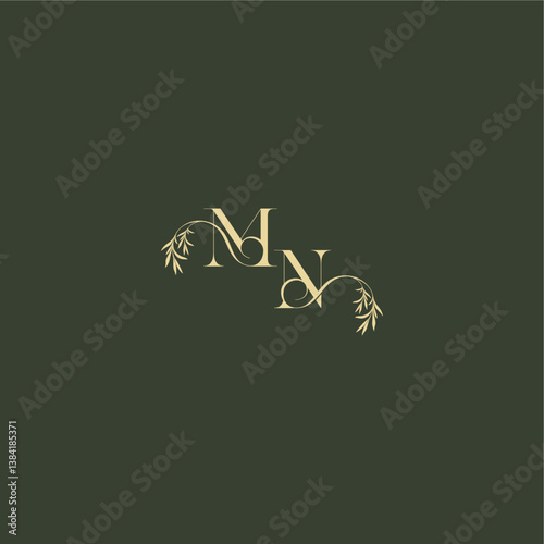logo design concept luxury wedding monogram MN organic leaf initial letter