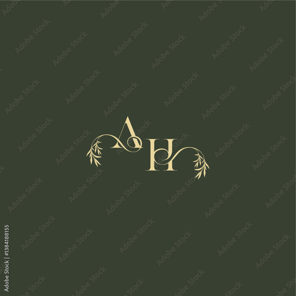 Obraz premium logo design concept luxury wedding monogram AH organic leaf initial letter