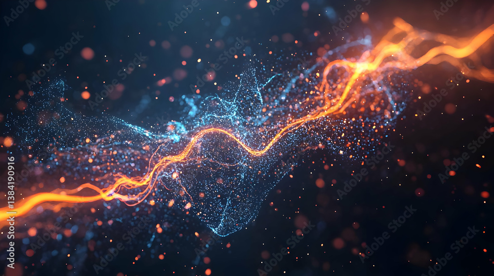 Abstract Glowing Particle Stream In Orange And Blue Abstract Glowing Particle Stream In Orange And Blue