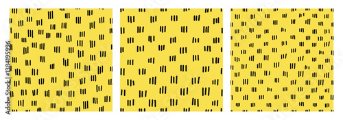 Obraz na płótnie Seamless small dash pattern set with hand drawn grouped strokes on a yellow background. Modern, abstract, and minimalistic design for fabric, stationery, packaging, wallpaper, and creative projects w salonie