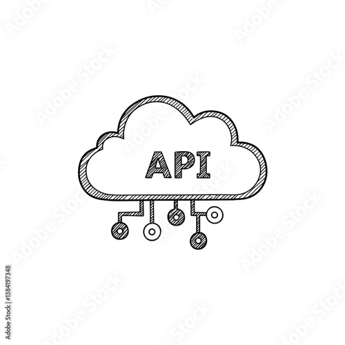 Cloud API with Circuit Design in Black and White  