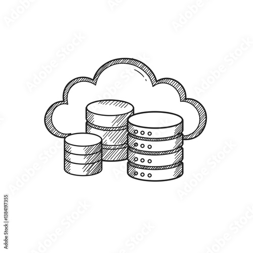 Cloud Database illustration featuring stacked data containers in a cloud  