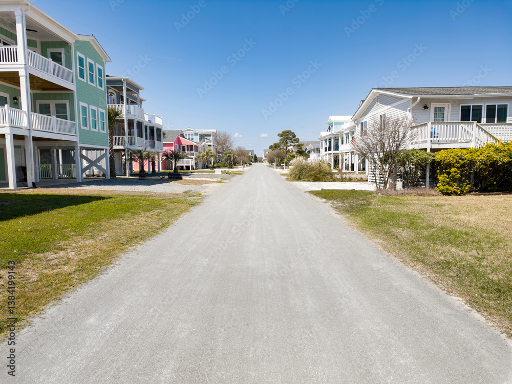 East Coast Beach Town residential streets, with vacation, luxury, and real estate