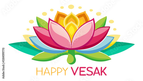 Lotus with happy vesak day greetings on white background