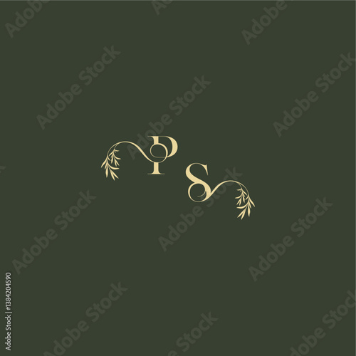 logo design concept luxury wedding monogram PS organic leaf initial letter