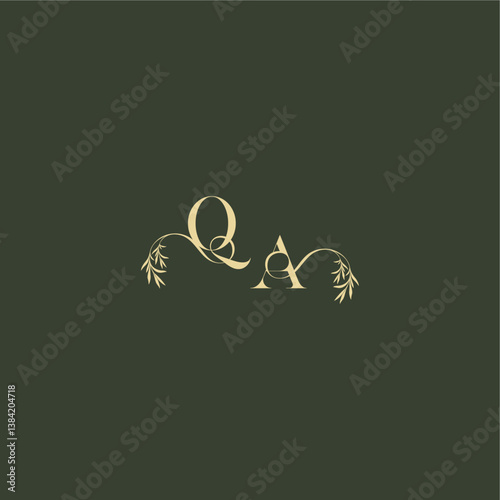 logo design concept luxury wedding monogram QA organic leaf initial letter