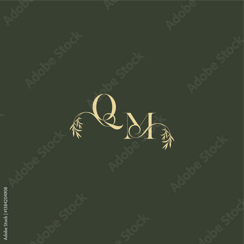 logo design concept luxury wedding monogram QM organic leaf initial letter