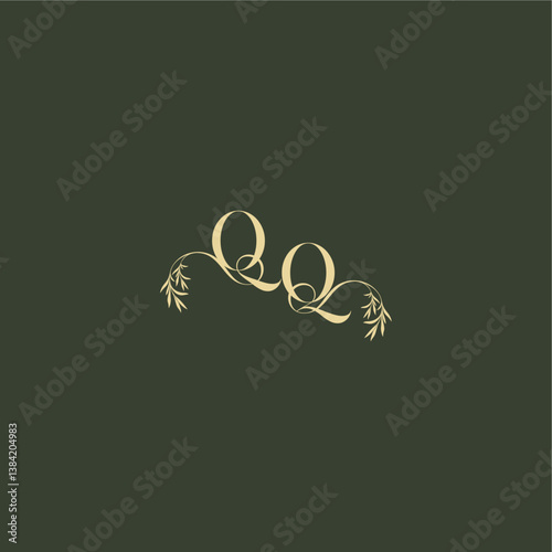 logo design concept luxury wedding monogram QQ organic leaf initial letter