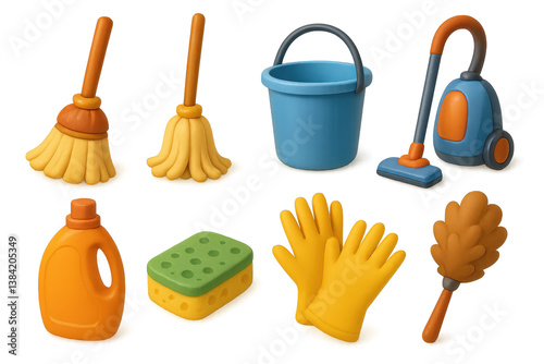 Obraz na płótnie Essential cleaning tools. 3d visuals featuring mop, bucket, vacuum, and more w salonie