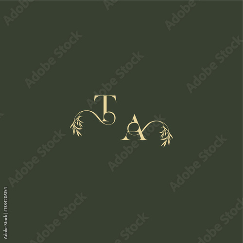 logo design concept luxury wedding monogram TA organic leaf initial letter